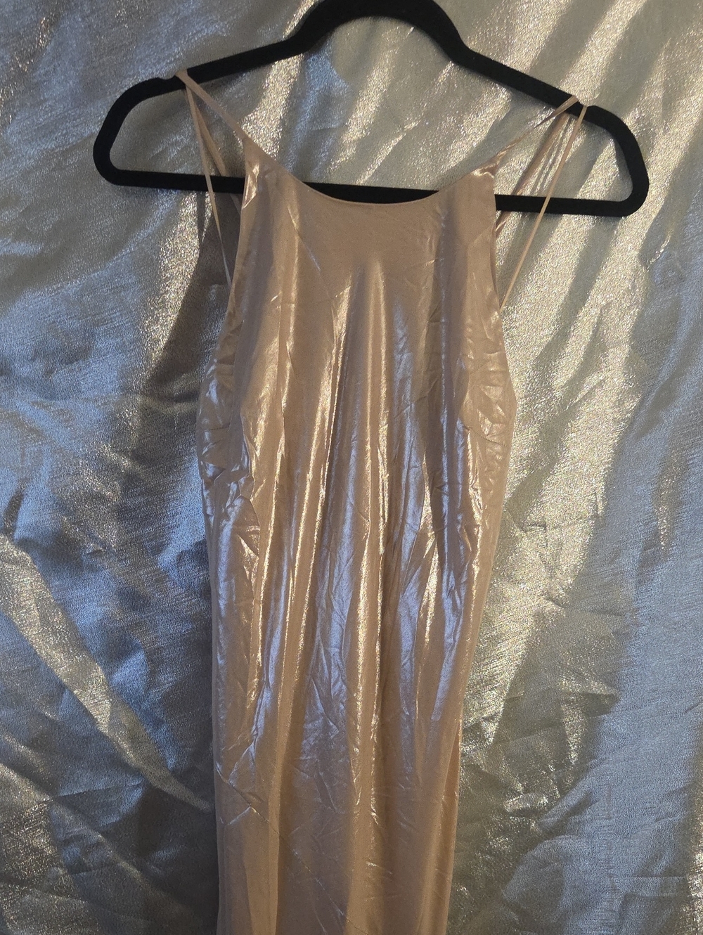 Express Satin Maxi Slip Dress in Champagne Beige